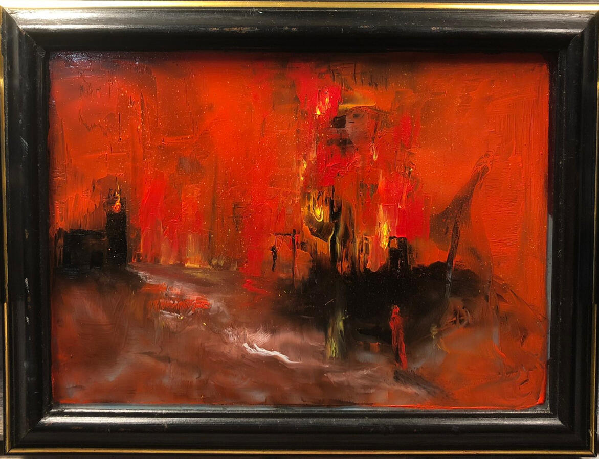 Il villaggio dei traditori. Olio su vetro, 17x12,5. (140€)