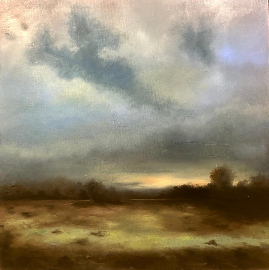 L'orizzonte dell'ora mia. Olio su tela, 40x40x4. (240€)