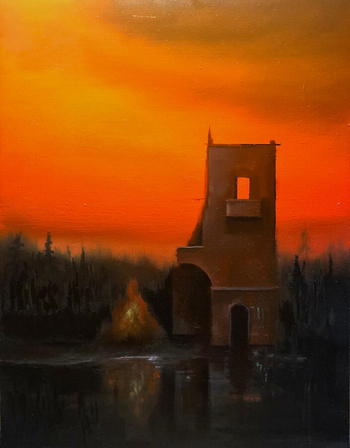 Rovine notturne. Olio su pannello telato, 35x45. (230€)