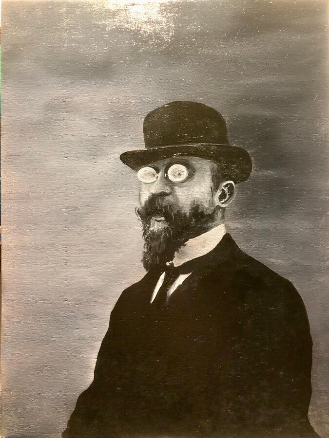 Ritratto di Satie. Olio su pioppo, 24,5x18,5. (200€)