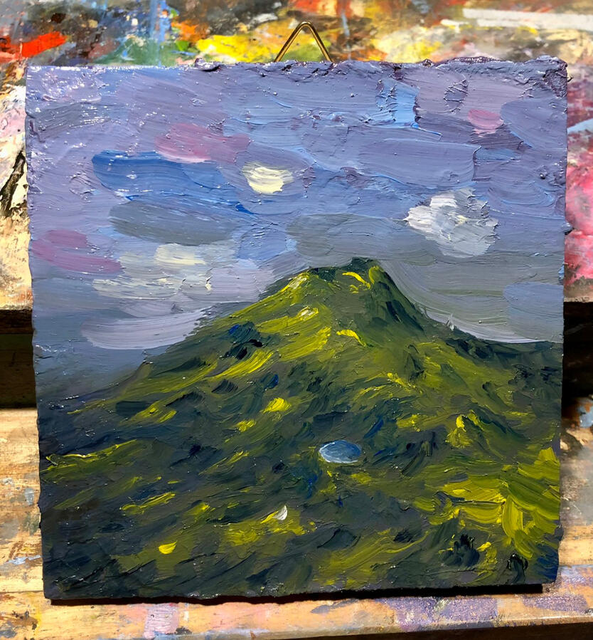 La rivincita del verde. Olio su pioppo, 15x15x2 cm. (Venduto)