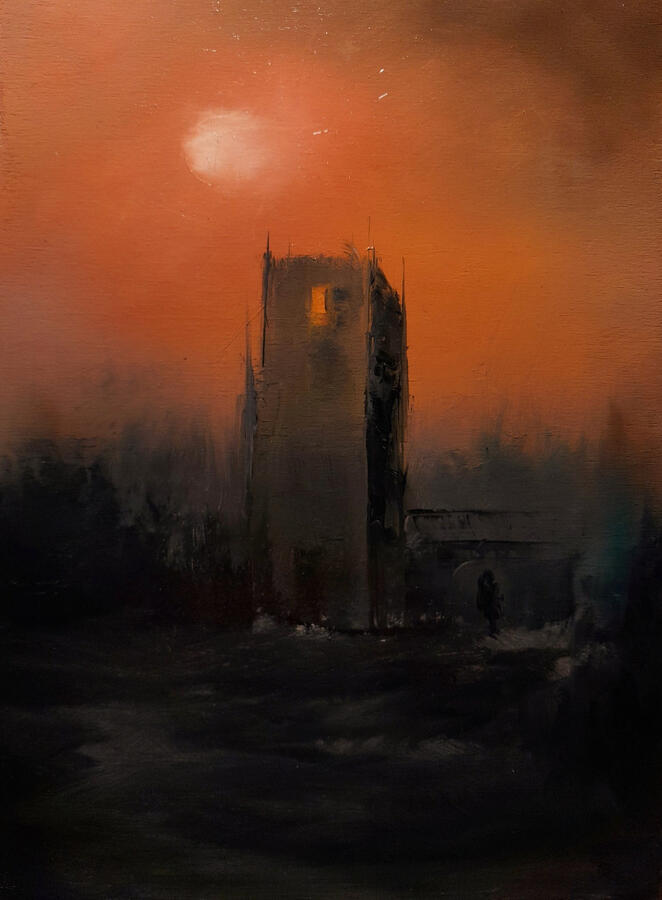 Cartolina dal sovramondo. Olio su pioppo, 20x30.