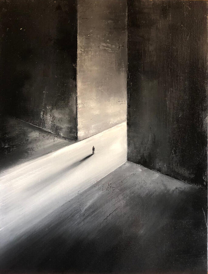 L'ingresso nel Regno del Sogno. Olio su oanello telato, 30x30.