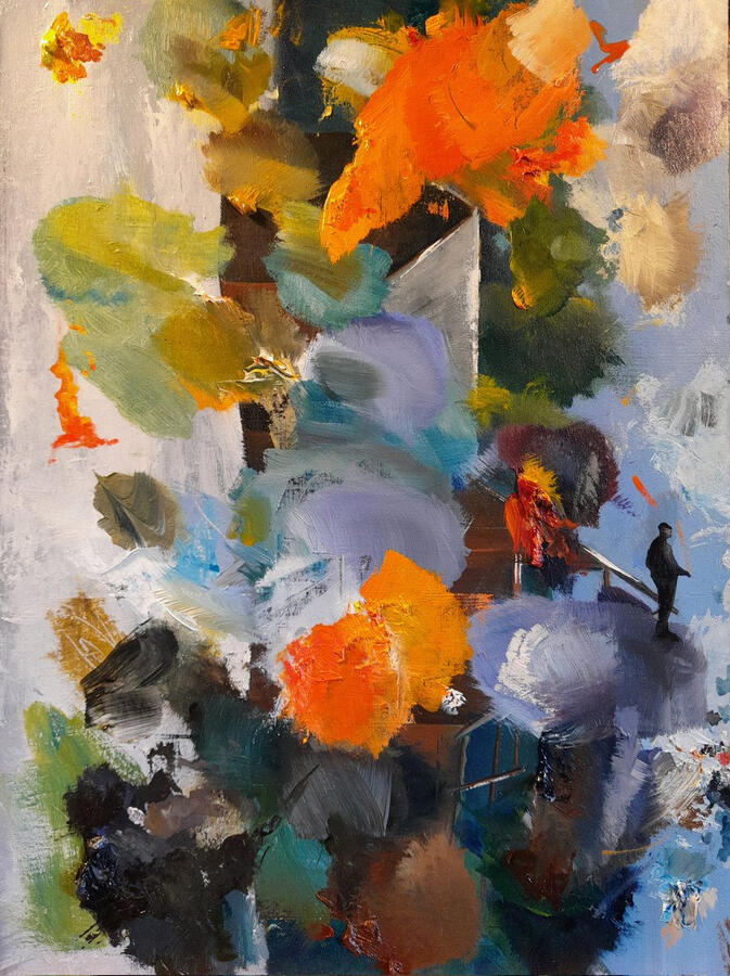 Uomo perso nella tavolozza. Olio su cartone telato, 30xx40.