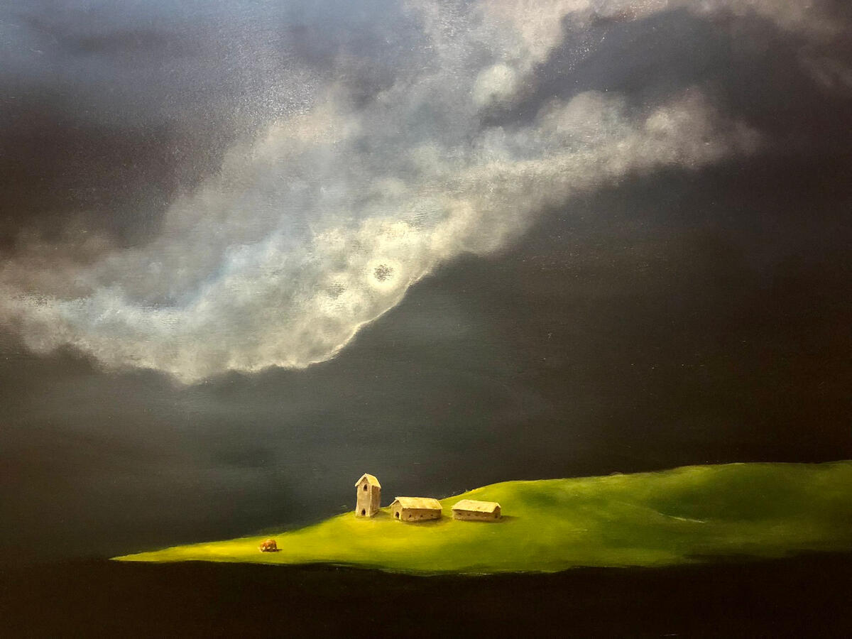 La malga dei presagi. Olio su pioppo, 60x80. (230€)